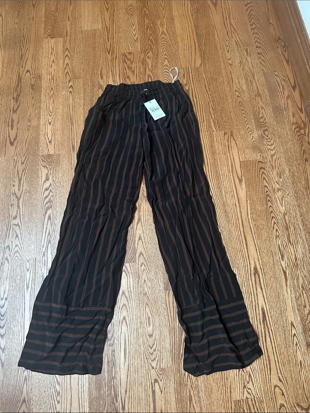 Faithfull the Brand Black Pants with Brown Stripes — Wide Leg